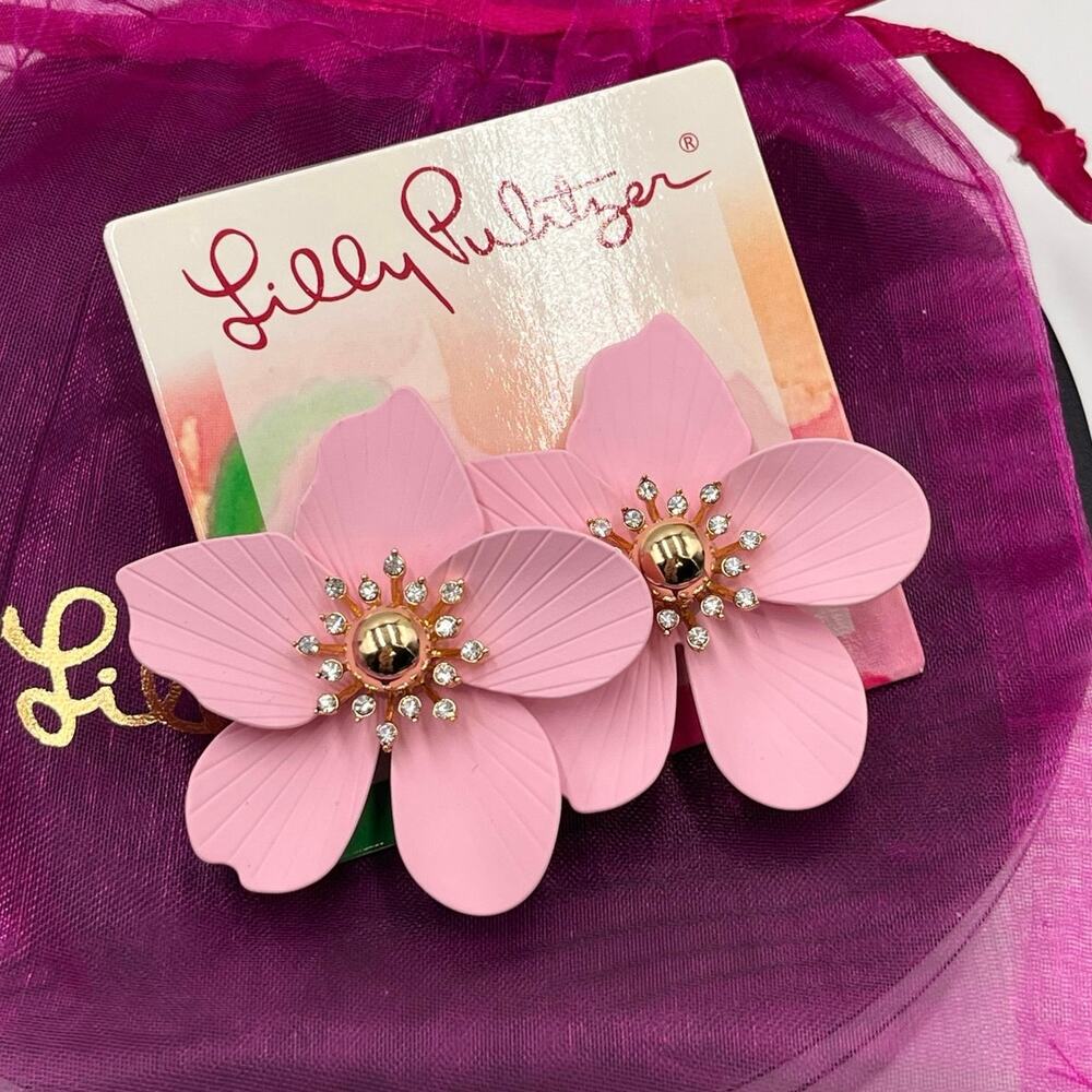 Lilly Pulitzer Oversized Pearl‎ Orchid Conch Shell Pink Pierced Earrings New